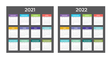 2021-2022 Calendar - illustration. Template. Mock up. Colorful vector calendar