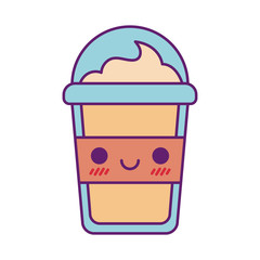 Kawaii coffee mug cartoon line and fill style icon vector design