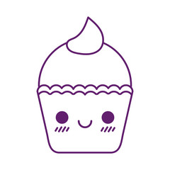 Kawaii cupcake cartoon line style icon vector design