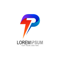 Letter P logo and thunder design combination, Thunderbolt icons