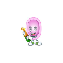 Happy face of pertussis cartoon design toast with a bottle of beer
