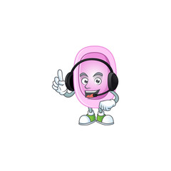 Pertussis cartoon character style speaking with friends on headphone