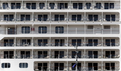 Pattern of windows and balconies from a Luxury cruise ship.