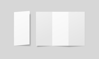 Fototapeta premium Blank tri fold brochure mock up. Open and closed booklet template.