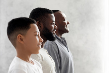 Multi Generational Male Family. Side View Of Black Son, Father And Grandfather