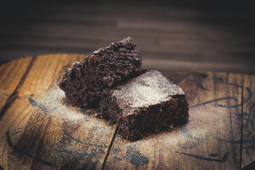 chocolate cake on a wooden table