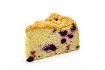 Cake isolated on white background. Blueberry crumble cake