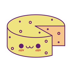 Kawaii cheese cartoon line and fill style icon vector design