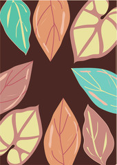 Hand drawn colorful bright pattern with leaves