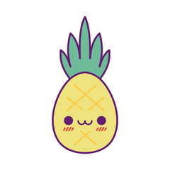 Kawaii pineapple cartoon line and fill style icon vector design