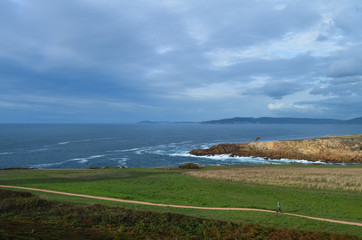 Playa de A Coruña vista desde lejos. A Coruña, Galicia, España. 