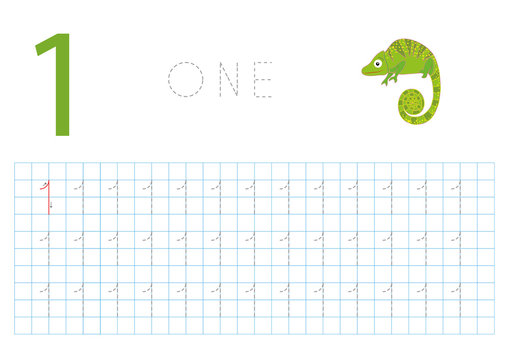 Number One, Pregrafism on numbers, Card for Learning to Write Children's Numbers. 