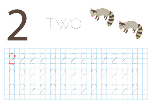 Number Two, Pregrafism on numbers, Card for Learning to Write Children's Numbers. 