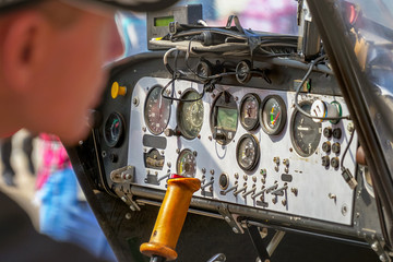 View of the dashboard light sport aircraft. Selective focus