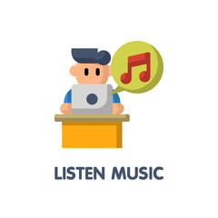 Listen music in relax time flat icon style design illustration on white background