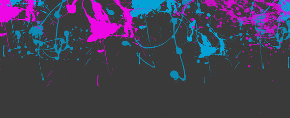 abstract of colored splatters on dark grey isolated background.