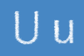 Naklejka premium Letter U from real clouds shapes. Cloud alphabet. 