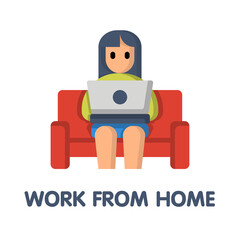 Work from home on couch flat icon style design illustration on white background