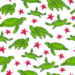 Seamless pattern with sea turtles. Vector illustration