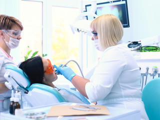 Healthy teeth patient at dentist office dental caries prevention