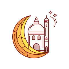 muslim temple, mosque building on white background