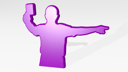 REFEREE GIVING RED CARD on the wall. 3D illustration of metallic sculpture over a white background with mild texture