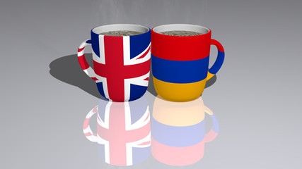 UNITED KINGDOM AND ARMENIA: relationship or conflict on a pair of coffee cups for editorial and commercial use