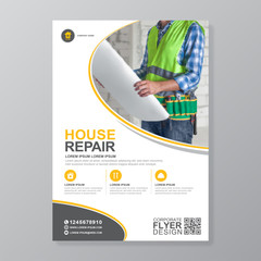Corporate construction tools cover a4 template and flat icons for a report and brochure design, flyer, banner, leaflets decoration for printing and presentation vector illustration