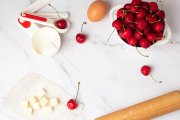 Naklejka na ściany i meble organic fresh ingredients for cherry pie 