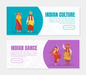 Indian Culture and Dance Landing Page Templates Set, Travel Website, Mobile Application Vector Illustration