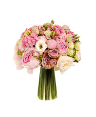Fototapeta premium pink wedding bouquet with roses and peony isolated on white
