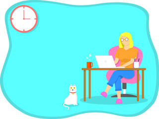 Work from home, Home office, study from home concept. Woman wear glasses siting on chair and working on laptop with copy space.