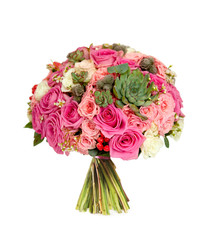 pink wedding bouquet isolated on white background