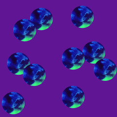 Confetti, bubbles - cover, background, seamless pattern. Blue and light green watercolor dots (circles) isolated on violet background. Design for wallpapers, covers and packaging, wrapping paper.