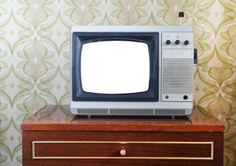 Old tv on isolated. Retro technology concept. Blank screen for text.