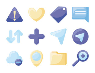 Social media and web flat style icon set vector design