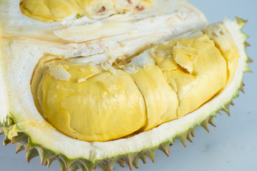 sliced Durian on white background