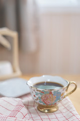 Close-up view of ceramic teacup