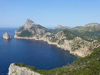Naklejka na ściany i meble Coast panorama view with blue sky and blue sea, Mallorca