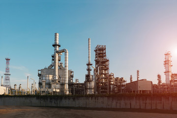 Fototapeta premium Oil Refinery Plant, Petrochemical plant on Morning sun.