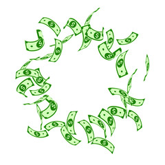 American dollar notes falling. Floating USD bills 