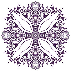 Mandala with floral ornament. Tattoo art design. Elegant ornamental pattern. Colouring book page. Unusual mandala print.