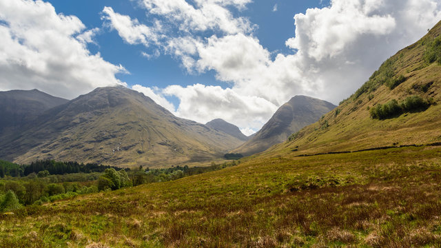 Panorama from the Three Sisters in Glencoe, Highlands in Scotland