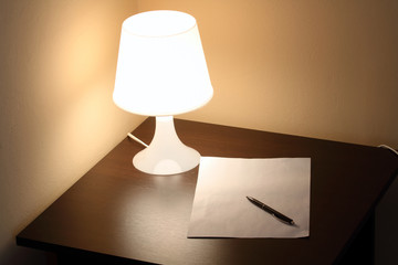 v - Writing desk, writing, paper and pen