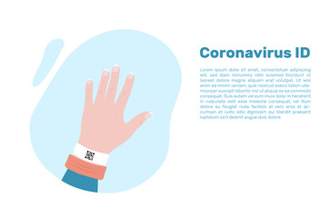 Hand with a bracelet with a note about a past illness. The concept of organizing passes after a pandemic. Covid-19. Flat design. Vector