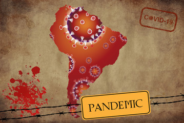 Coronavirus map South America, pandemic, epidemic - 350856779