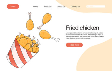 Fried chicken meat in bucket vector cartoon landing page concept.