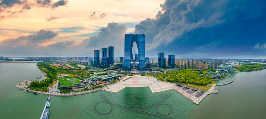 CBD Urban Landscape of Suzhou Industrial Park, Jiangsu Province, China - obrazy, fototapety, plakaty