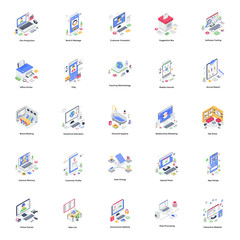  Voting and Business Data Isometric Illustrations 