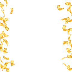 Korean won notes falling. Sparse WON bills on whit